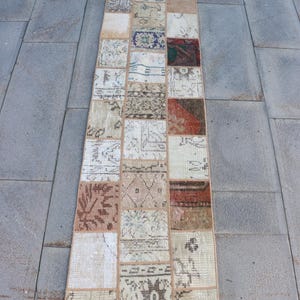 Vintage Rug, Turkish Rug, 2x8 Runner Rugs, Patchwork Rug, Anatolian Rug, Rugs For Kitchen, 1.7x8 ft Beige Rug, Modern Minimalist Wool Rug,