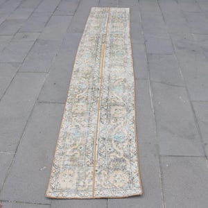 Vintage Rug, Turkish Rug, 2x10 Runner Rugs, Patchwork Rug, Antique Oushak Rug, Rugs For Hallway, 1.7x9.8 ft Green Rug, Kitchen Rug