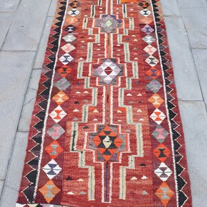 Vintage Kilim, Turkish Kilim, Runner Kilim, Anatolian Kilim, Rugs For Corridor, 3x9.4 ft Purple Kilim, Neutral Scandinavian Style Rug,