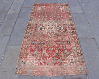 4x7 Accent Rug, Vintage Rug, Turkish Rug, Muted Anatolian Rug, Rugs For Salon, 3.2x6.2 ft Red Rug, Antique Oushak Wool Rug, Dorm Accent Rug,