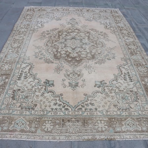Vintage Rug, Turkish Rug, 6x9 Large Rug, Antique Rugs, Rugs For Dining Room, 6.4x9.4 ft Beige Rug, Tribal Wool Rug, Rustic Kurdish Rug,