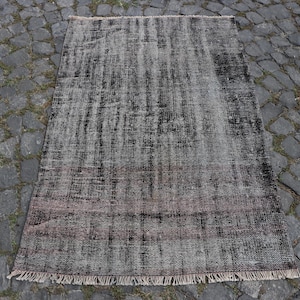 Alfombra turca vintage de 3x4,4 pies, alfombra pequeña de lana con retazos, color gris.