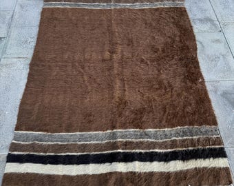 Turkish Kilim, Vintage Kilim, Area Kilim, Antique Tulu Kilim, Rugs For Bedroom, 4.3x6.1 ft Brown Kilim, Neutral Vintage Oushak Rug,