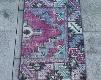 Vintage Rug, Turkish Rug, 2x3 Small Rugs, Oushak Rug, Rugs For Bathroom, 1.8x2.5 ft Purple Rug, Hand-Knotted Wool Rug, Handmade Door Mat