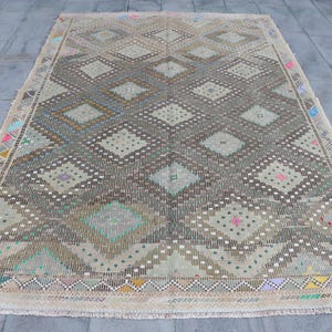 Turkish Kilim, Vintage Kilim, Large Kilim, Anatolian Kilim, Rugs For Living Room, 6.1x9.3 ft Brown Kilim, Handwoven  Embroidered Kilim,