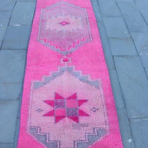 3x11 Runner Rug, Vintage Rug, Herki Rug, Turkish Rug, Decorative Rugs, Rugs For Stair, 2.7x11.4 ft Pink Rug, Rustic Distressed Turkish Rug,