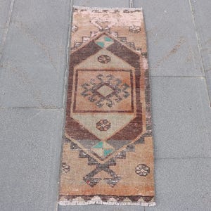 Turkish Rug, 2x4 Small Rugs, Vintage Rug, Antique Rug, Rugs For Entry, 1.1x3.1 ft Brown Rug, Vintage Oushak Wool Rug, Handmade Door Mat,