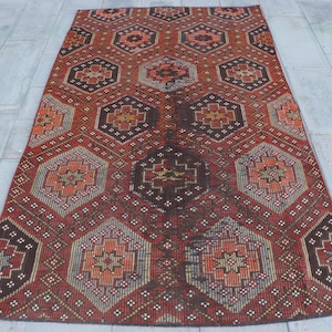 Tapis turc 4,5 x 7,7 pi, tapis vintage kilim, laine de tapis rouge unie