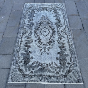 Turkish Rug, 4x7 Area Rugs, Vintage Rug, Carved Oushak Rug, Rugs For Living Room, 3.8x7 ft White Rug, Distressed Turkish Rug, Embossed Rug,