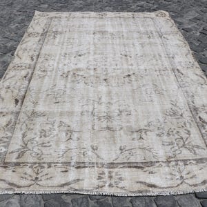 6x9 Large Rug, Vintage Rug, Turkish Rug, Faded Oushak Rugs, Rugs For Living Room, 6x8.6 ft Beige Rug, Antique Turkish Rug, Large Wool Rug,