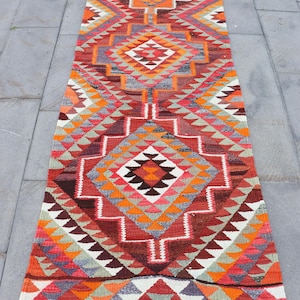 Turkish Kilim, Runner Kilim, Vintage Kilim, Herki Kilim, Rugs For Kitchen, 3.1x9.4 ft Purple Kilim, Hand-Knotted Wool Area Rug, Boho Kilim