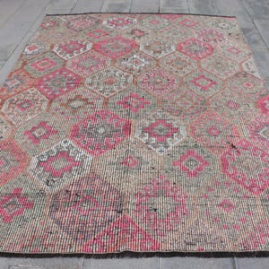 Large Kilim, Vintage Kilim, Turkish Kilim, Antique Kilim, Rugs For Dining Room, 5.9x8.3 ft Pink Kilim, Embroidered Vintage Turkish Kilim,