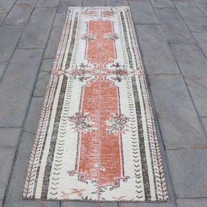 3x9 Runner Rug, Vintage Rug, Turkish Rug, Patchwork Rug, Oushak Rug, Rugs For Stair, 2.6x8.4 ft Orange Rug, Handwoven Vintage Turkish Rug,
