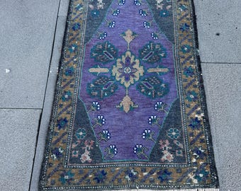 Vintage Rug, 2x3 Small Rugs, Turkish Rug, Muted Anatolian Rug, Rugs For Entry, 1.8x3 ft Purple Rug, Colorful Vintage Oushak Rug, Door Mat,