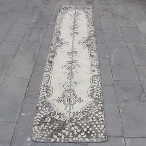 Vintage Rug, Patchwork Rug, 2x10 Runner Rug, Turkish Rug, Antique Rugs, Rugs For Stair, 2x10 ft Beige Rug, Hand-Knotted Wool Area Rug,