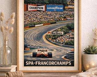 Ayrton Senna Spa Francorchamps Poster - Vintage F1 Wandkunst Druck