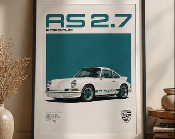 Petrol Wand Kunst Porsche 911 Carrera RS 2.7 Print, Vintage Porsche Poster, Oldtimer Dekor, Automobilkunst, Retro Sportwagen Druck