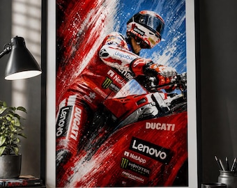 Francesco Bagnaia Wall Art Print – Ducati MotoGP Poster, Racing Bike Artwork, Motorsport Decor, Motorcycle Racing Gift, Sports Wall Decor