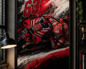 Francesco Bagnaia MotoGP Poster – Ducati Racing Framed Wall Art, Pecco #1 Print, Motorsport Decor, Racing Bike Artwork, Gift for MotoGP Fans