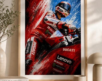 Francesco Bagnaia Wall Art Print – Ducati MotoGP Poster, Racing Bike Framed Artwork, Motorsport Decor, Motorcycle Racing Gift, Sports Decor