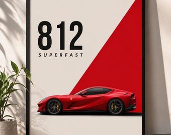 Ferrari 812 Superfast Poster - Supersportwagen Wand Kunst Druck - Modernes Automobiles Dekor