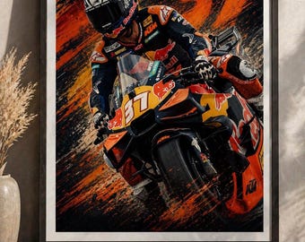 Pedro Acosta Red Bull KTM Poster, MotoGP Racing Framed Wall Art, Motorcycle Racing Print, Sports Bike Decor, MotoGP Fan Gift, Racing Art KTM