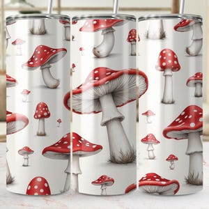 Cute Red and White Mushroom Tumbler Wrap - Straight & Tapered Sublimation Design - Whimsical Tumbler Art for Mushroom Lovers