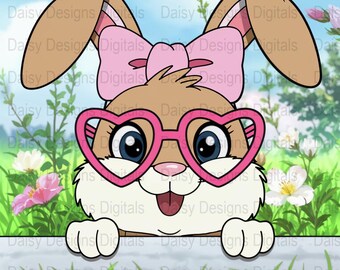 Cute Bunny with Glasses Digital Tumbler Wrap, 20 oz Sublimation Tumbler, Cute Cartoon Bunny Tumbler Wrap Design, Bunny PNG