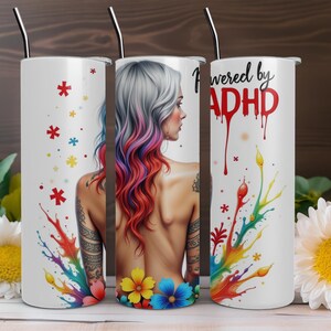Diseño de envoltura para vaso delgado de 20 oz con tecnología de ADHD Awareness, PNG neurodivergente, diseño de sublimación, descarga digital SOLAMENTE
