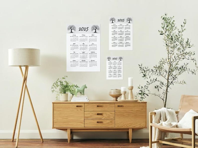 2025 Calendar Wall Chart Elegant Tree Theme Printable PDF - Etsy