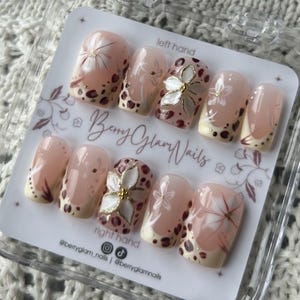 Leopard Print Press On Nails | French tips | 3D flower | Summer Nails | Customisable Press Ons | Gel Nails