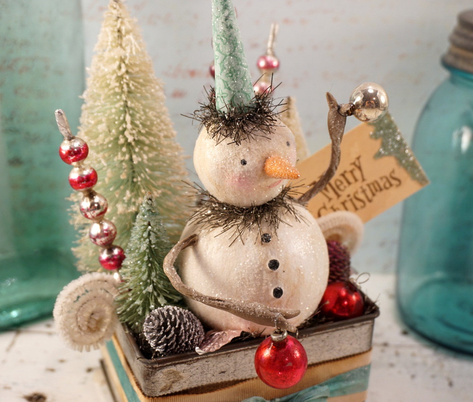 Christmas Decoration // Snowman // Folk Art Christmas //Bottle  Etsy
