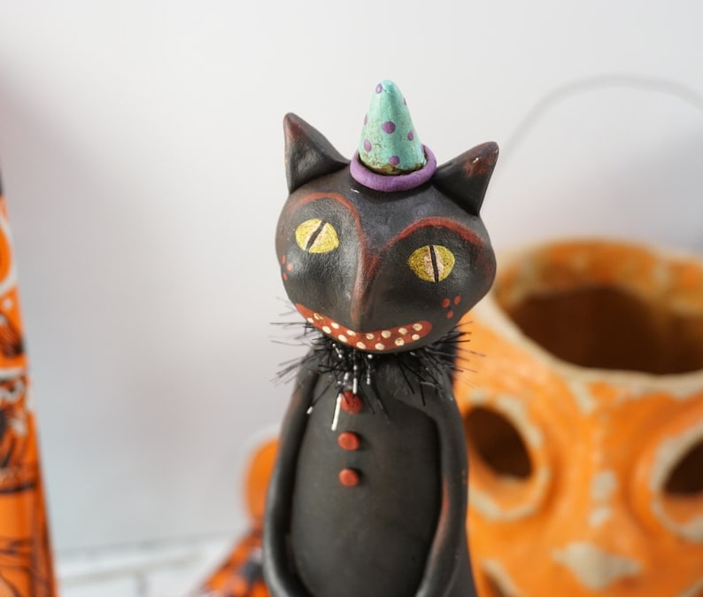 Halloween Folk Art // Black Cat // Vintage Style Halloween | Etsy