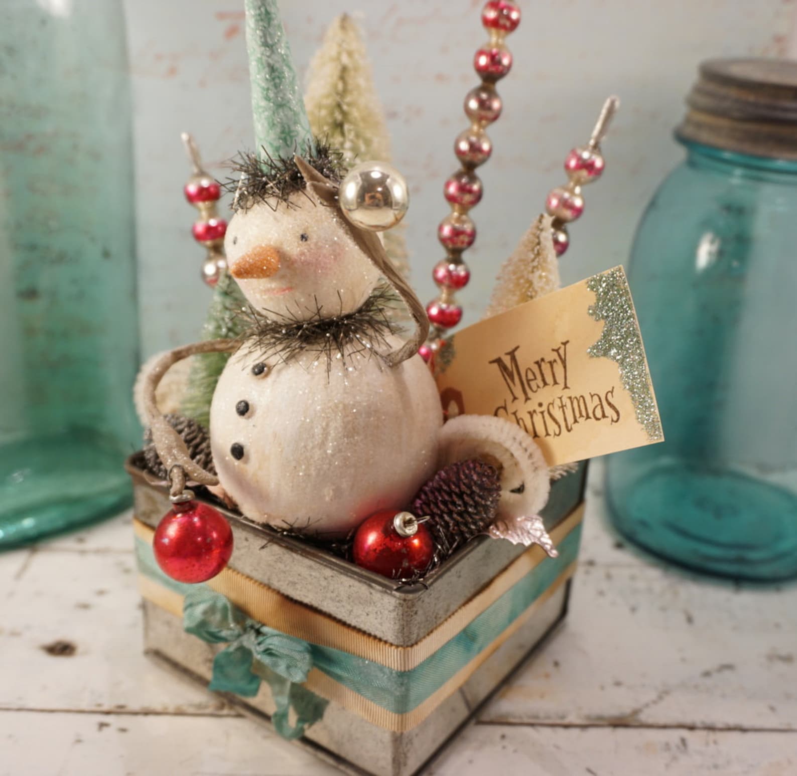 Christmas Decoration // Snowman // Folk Art Christmas //Bottle  Etsy