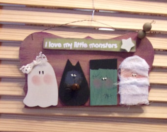 My Little Monsters Halloween Plaque