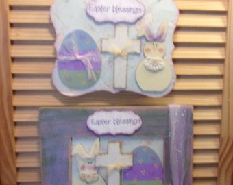 Bunny Rabbit, Easter Egg and Cross Easter Blessings Frame or Plaque