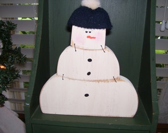 Handmade, hand painted wood 3 piece snowman