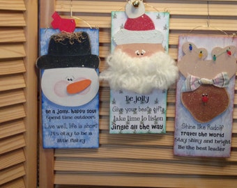 Snowman, Santa, and Rudy Happy Holidays Welcome Plaques