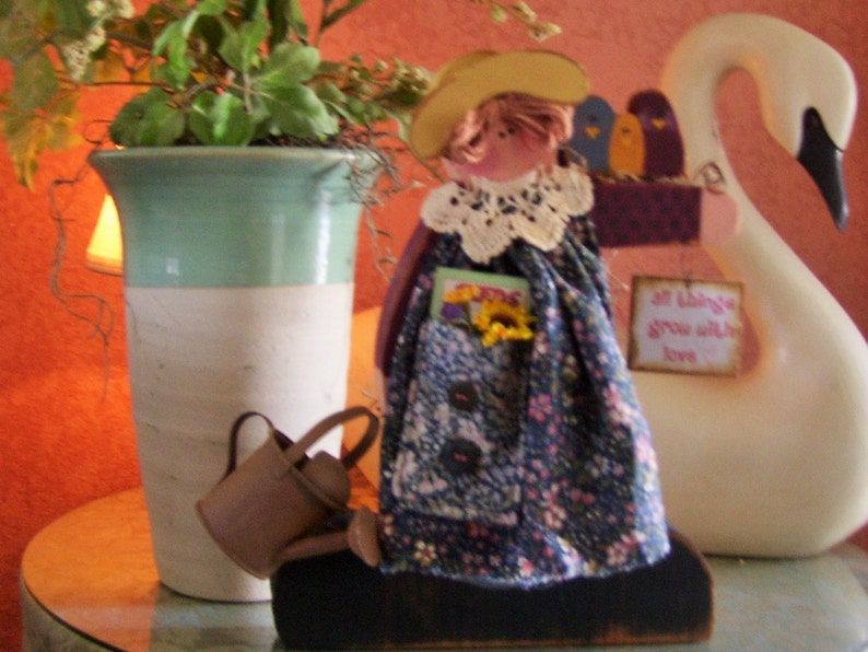 Garden Doll Handmade Wood Chunky Gardener with Sunflowers Etsy