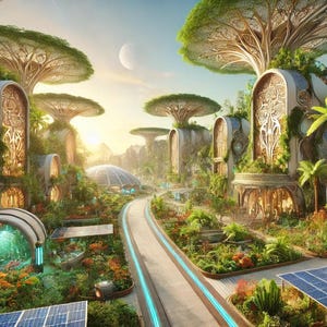 Solarpunk Utopia - Exo-Planetary Jungle with Art Nouveau Architecture Digital Art Print