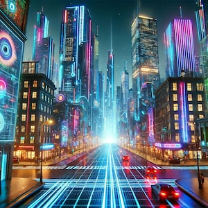 Futuristic Cyberpunk Cityscape Digital Art Print | Neon Sci-Fi Urban Landscape | Modern Wall Decor | Instant Download | Gamer Gift