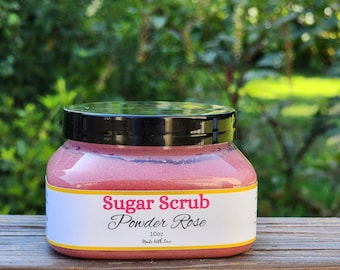 Powder Rose Sugar Scrub - Exfoliating & Moisturizing Body Scrub, Vegan Skincare, Delicate Rose Scent, Handmade Natural Scrub for Silky Skin