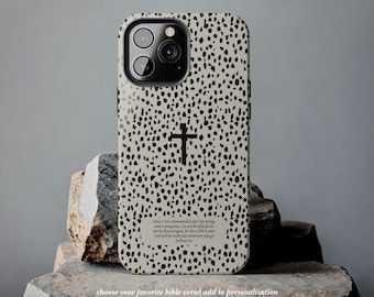 Custom Bible Verse Phone Case| Dalmatian Spots Cross Phone Case | Double Layered | Bible Verse Joshua 1:9