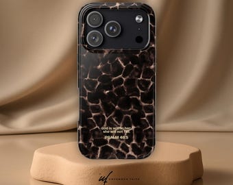 Personalized Leopard Print Bible Verse Phone Case | Psalm 46:5 Scripture Phone Case | Christian Case