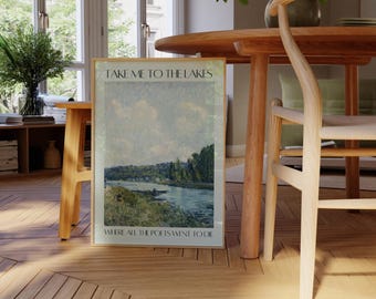 De muurposter van de meren | Digitale download kunst aan de muur | Cottagecore-decor slaapzaal