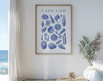 Muurposter Cape Cod Seashell | Slaapzaaldecoratie kust | Vintage oceaanmuurkunst | Kustposter strandhuisdecor | Trendy flirtprints
