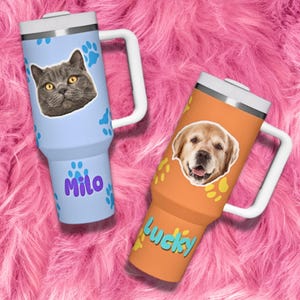 Personalized Pet Tumbler, Custom Pet Photo & Name 40oz Stainless Steel Mug, Custom Dog Lover Gift, Pet Parent Present, Gift for Pet Lovers