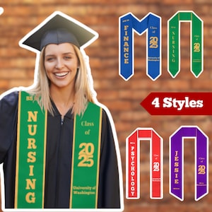 Custom Graduation Stole -Personalized Color Logo Text, Class of 2025 Sash, Graduation Gift for Him/Her, College & High School Grad Stole