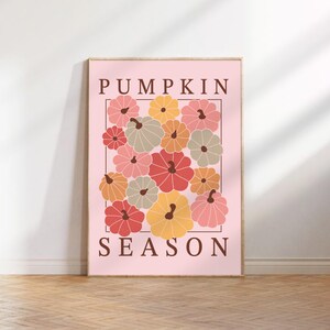 Diseño de póster de otoño, arte mural con temática sutil de Halloween, descarga digital de calabaza, diseño de póster de temporada de calabaza