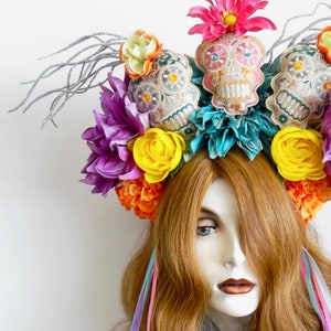 Day of the Dead-zendspoel Suikerschedelhoofdband Halloweenkostuum schedels Frida geïnspireerd: Mil Flores